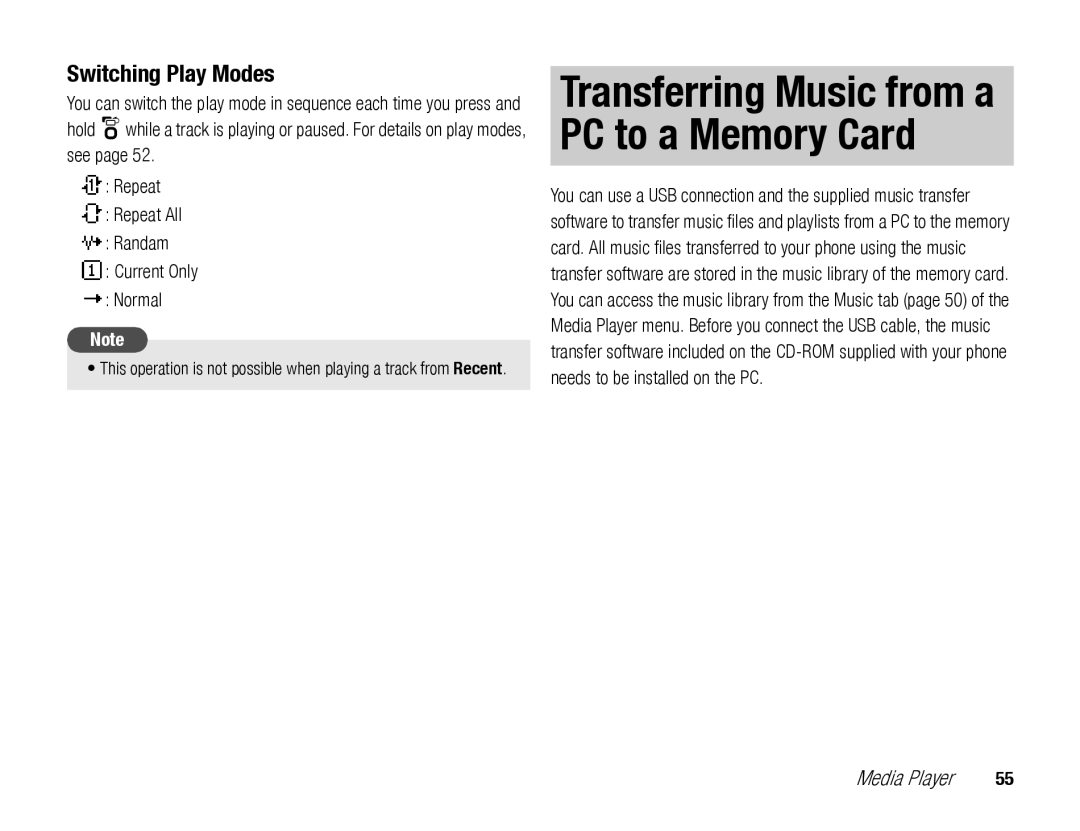 Toshiba TX80 manual Transferring Music from a PC to a Memory Card 