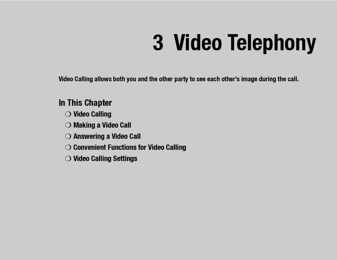 Toshiba TX80 manual Video Telephony 