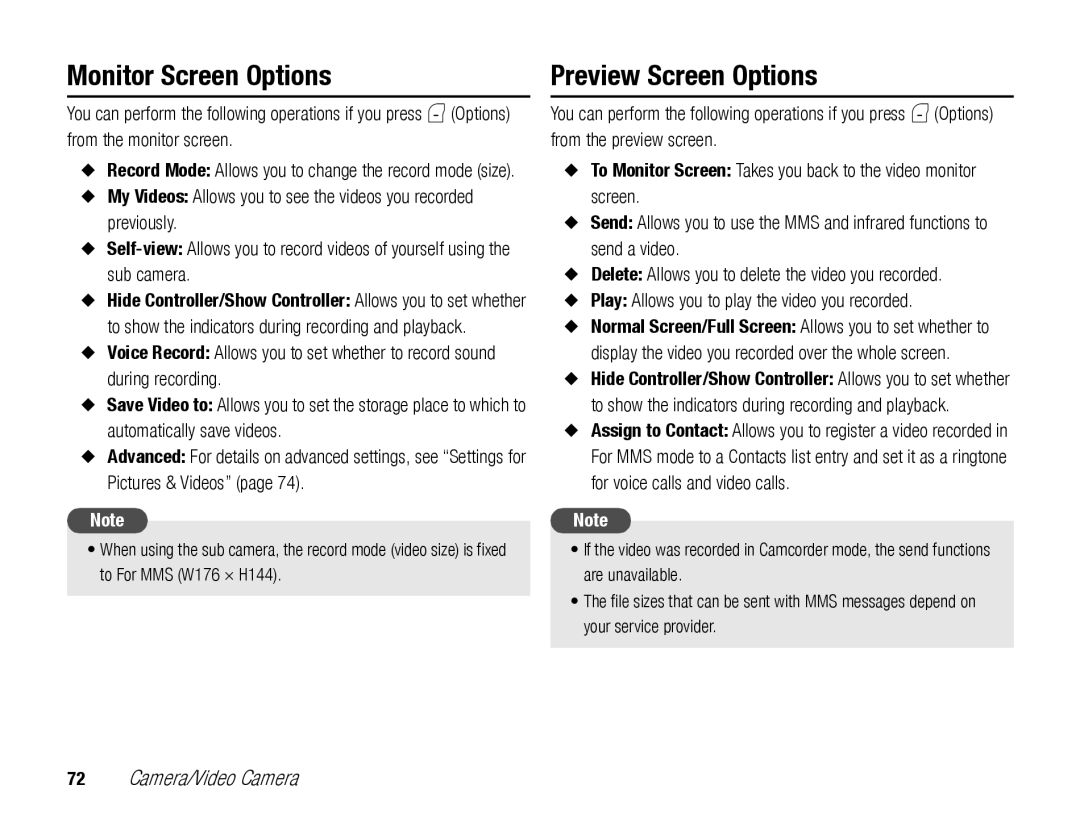 Toshiba TX80 manual Record Mode Allows you to change the record mode size 