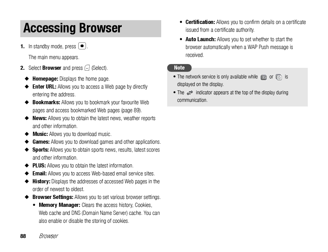 Toshiba TX80 manual Accessing Browser 