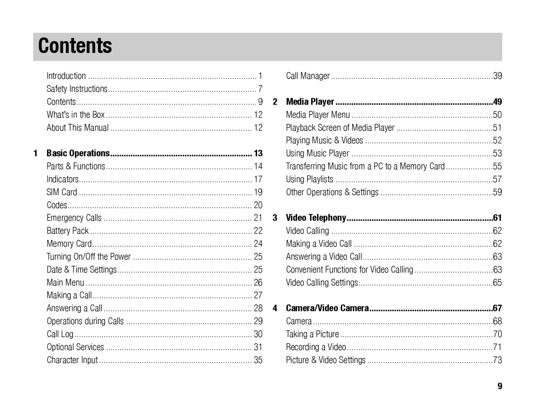 Toshiba TX80 manual Contents 