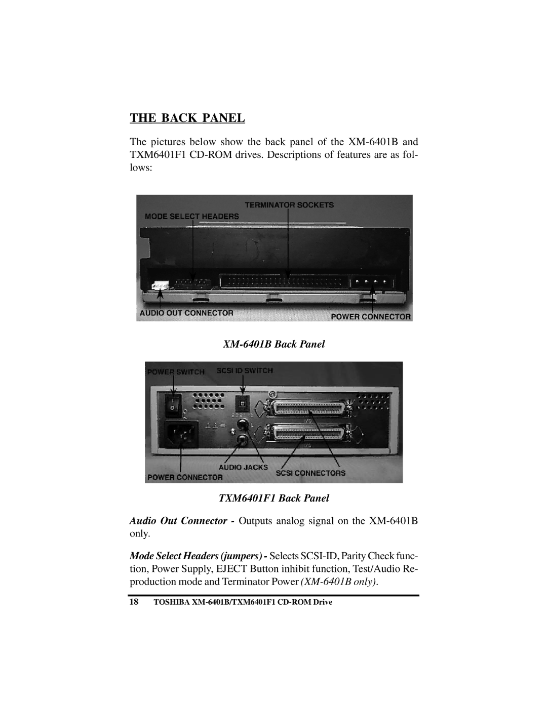 Toshiba (T)XM6401B/F1 instruction manual XM-6401B Back Panel TXM6401F1 Back Panel 