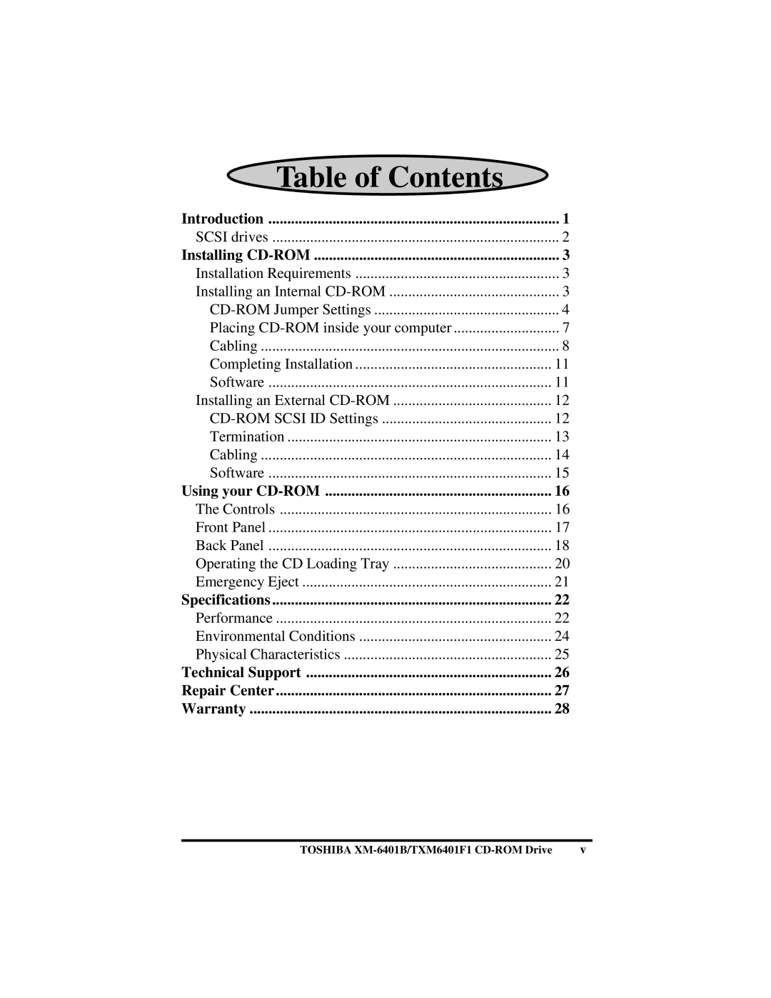 Toshiba (T)XM6401B/F1 instruction manual Table of Contents 