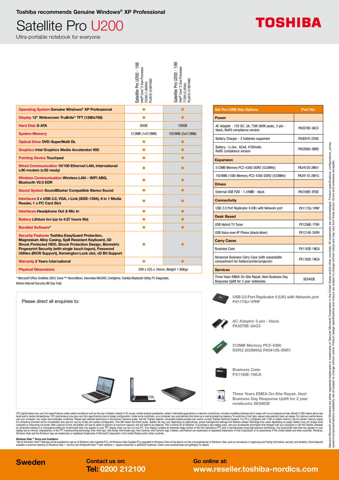 Toshiba U200 manual Power, Expansion, Drives, Connectivity, Desk Based, Carry Cases, Services 