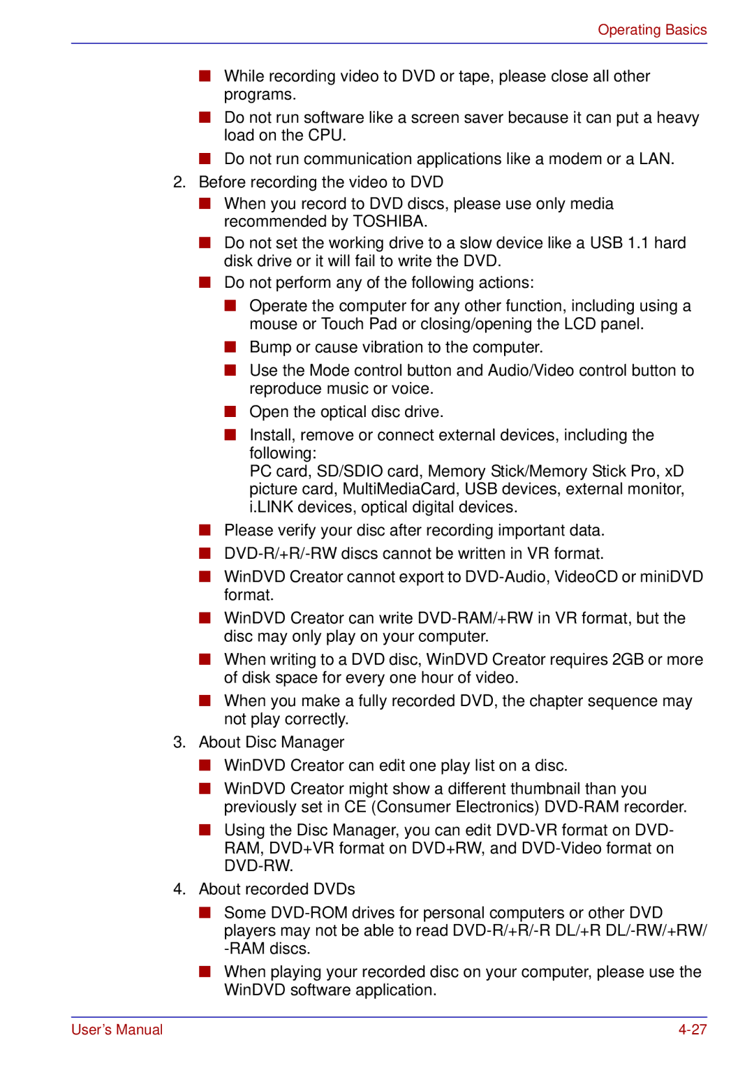 Toshiba U200 user manual Operating Basics 