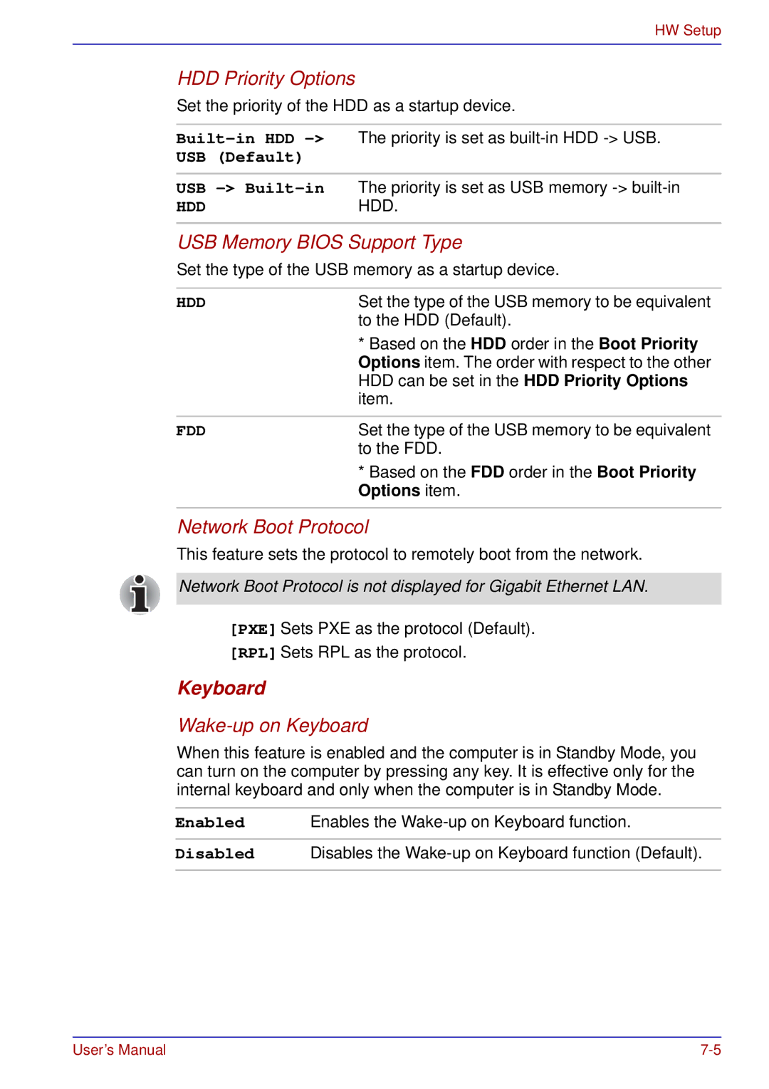 Toshiba U200 user manual HDD Priority Options, Options item 