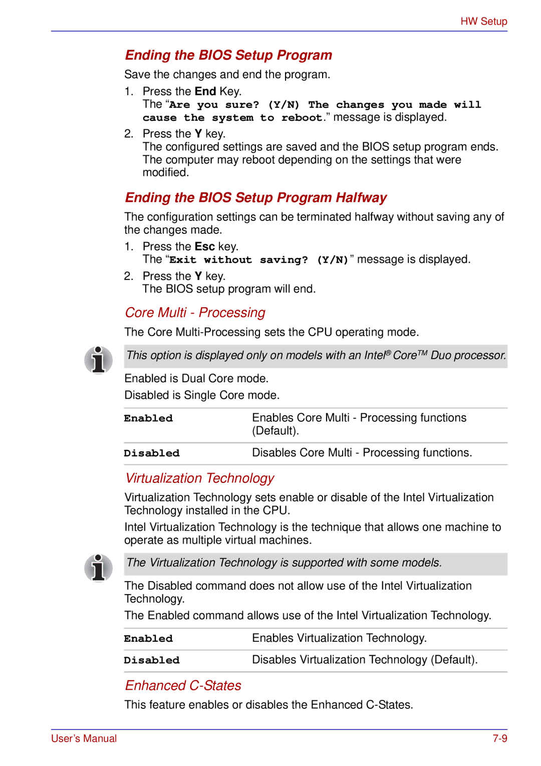 Toshiba U200 user manual Ending the Bios Setup Program Halfway 