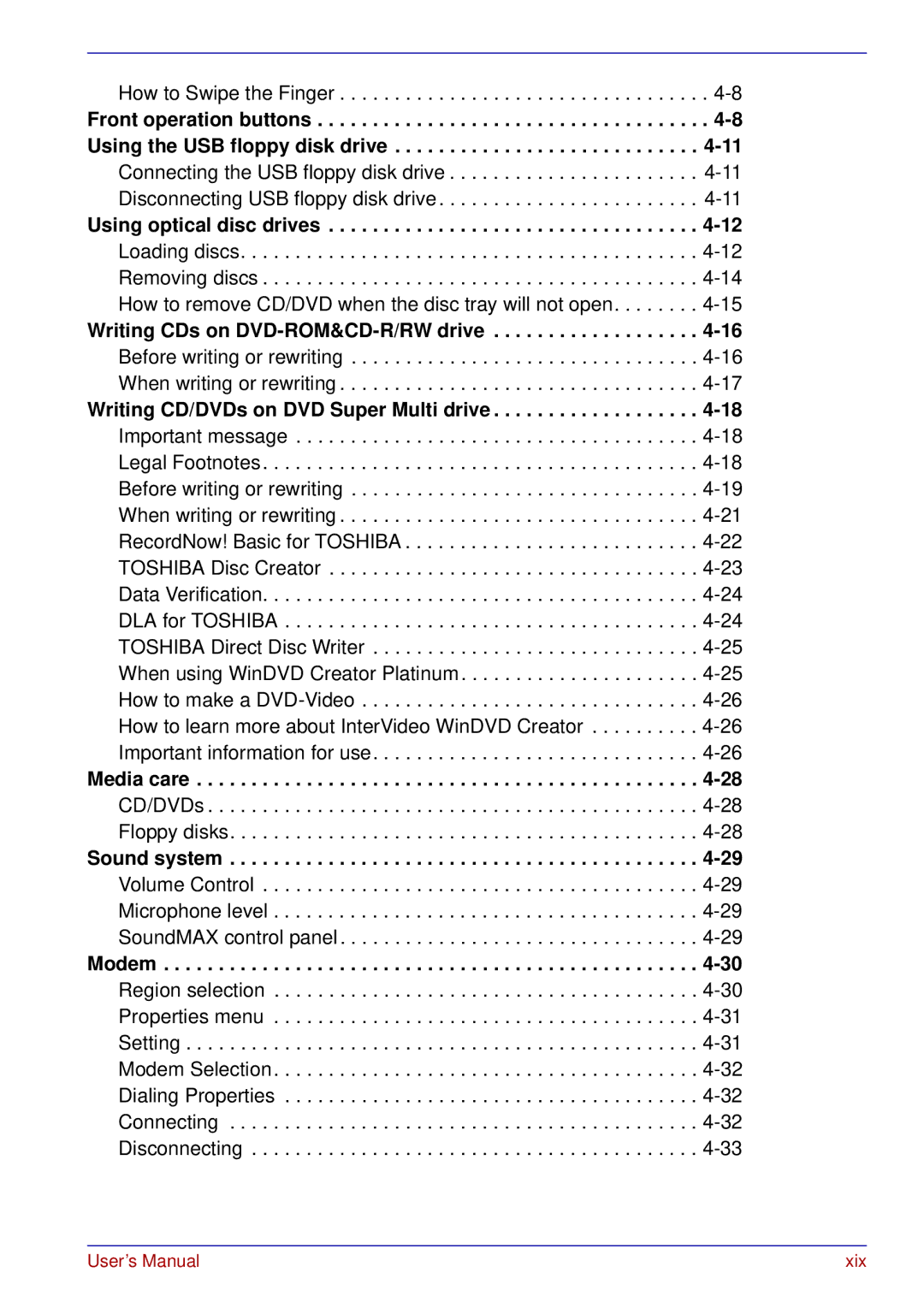 Toshiba U200 user manual How to Swipe the Finger 