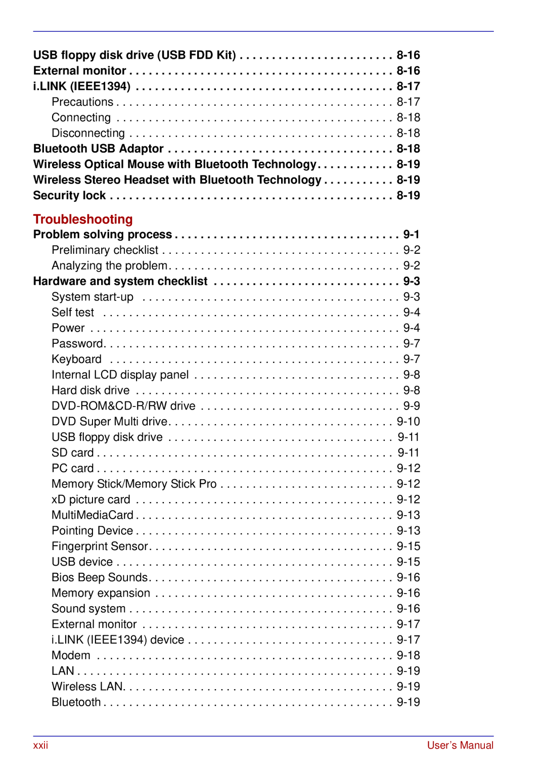 Toshiba U200 user manual Troubleshooting 