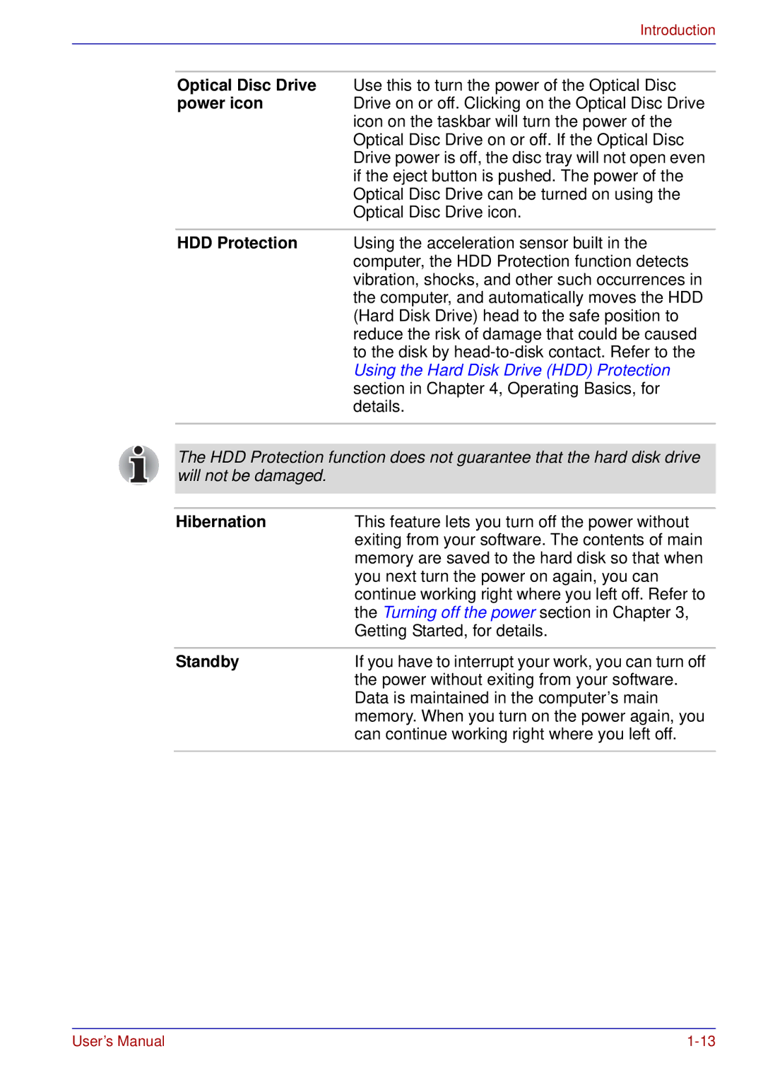 Toshiba U200 user manual Standby 