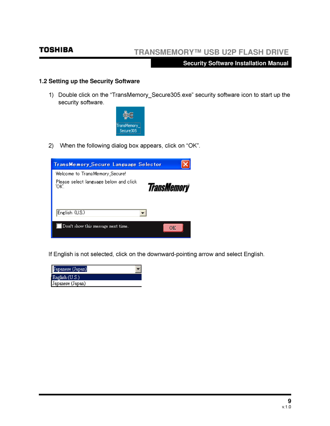 Toshiba U2P manual Setting up the Security Software 