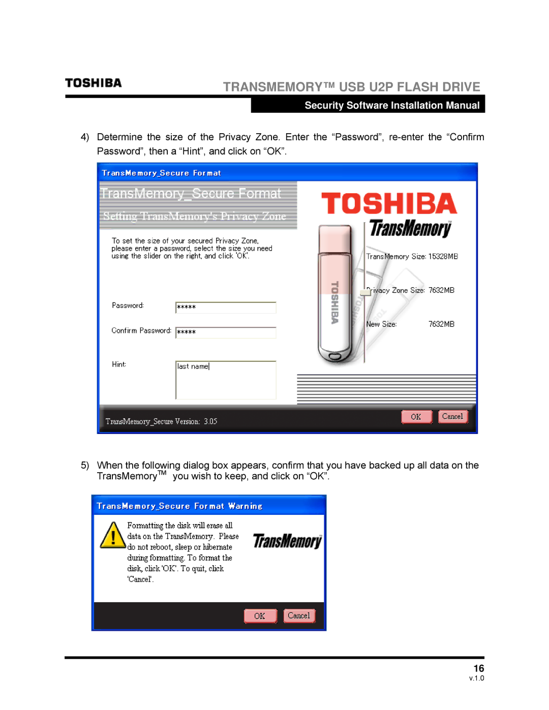 Toshiba manual Transmemory USB U2P Flash Drive 