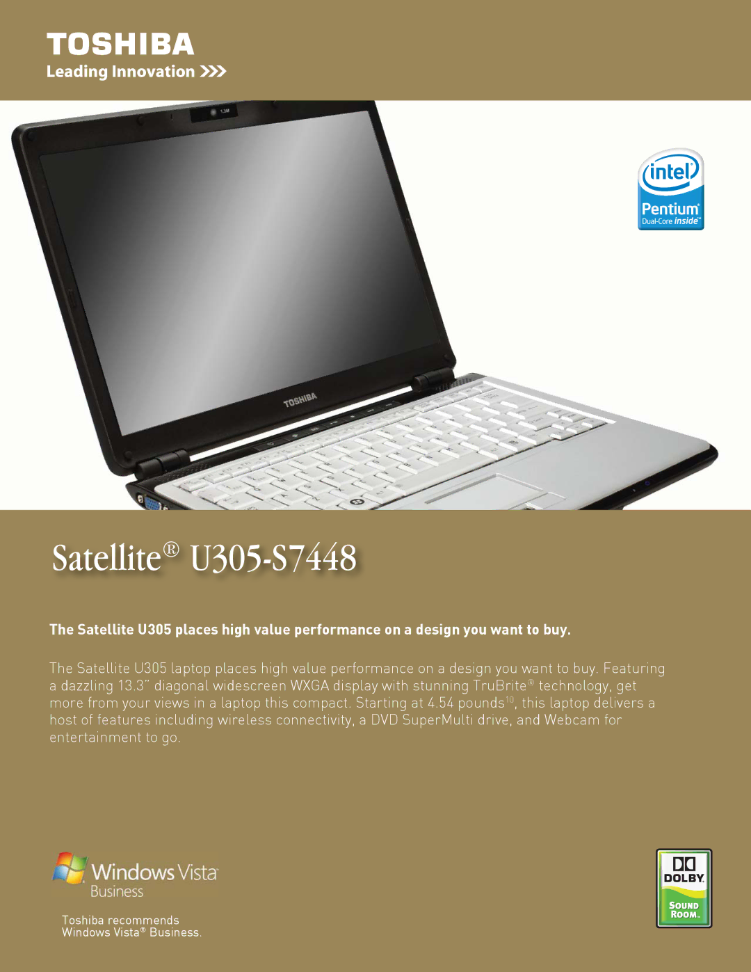 Toshiba manual Satellite U305-S7448 