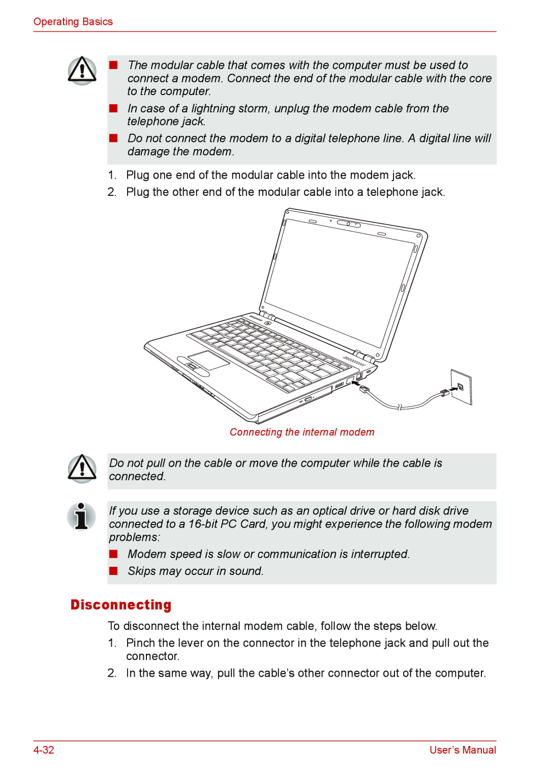 Toshiba U400 user manual Disconnecting 