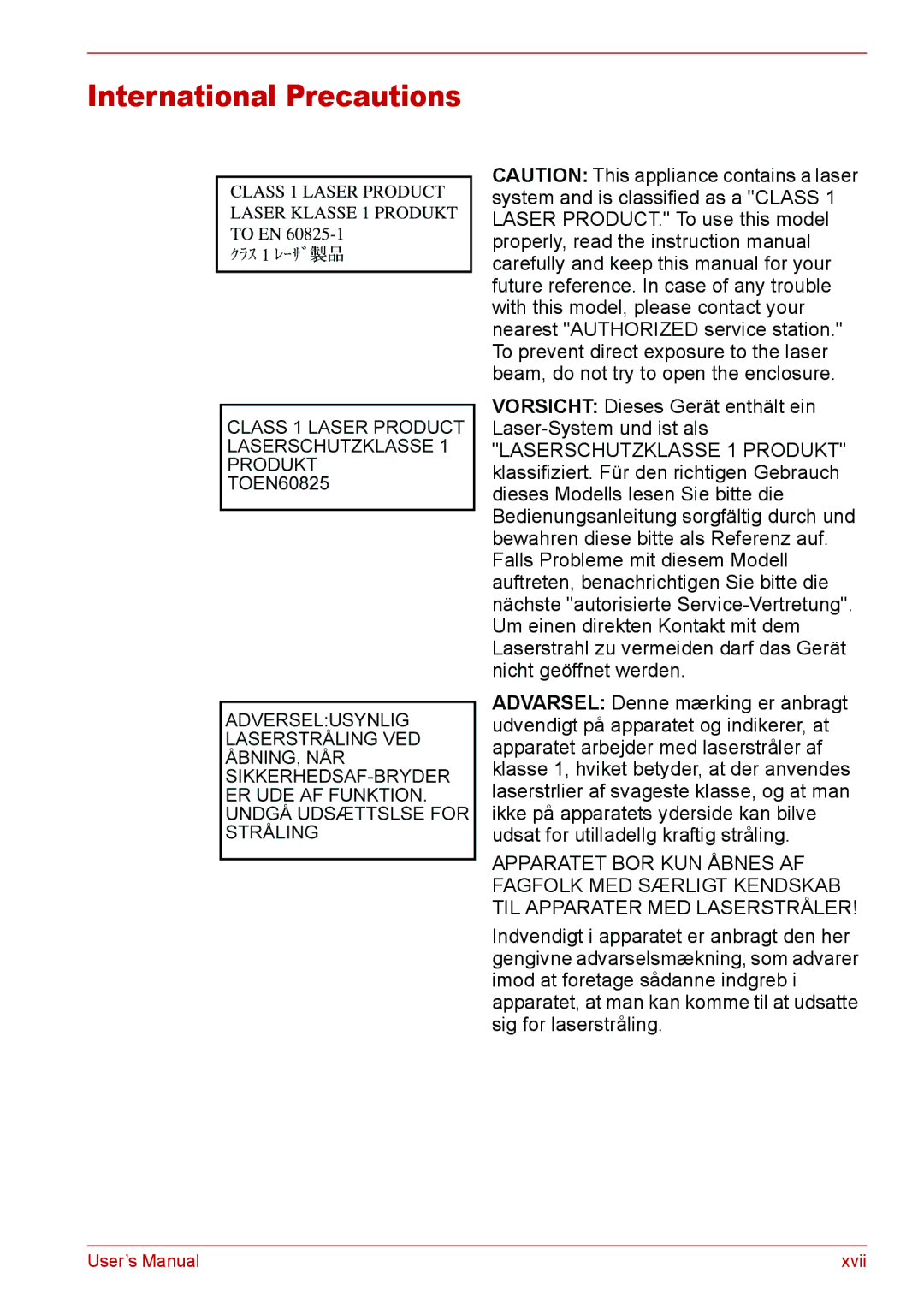 Toshiba U400 user manual International Precautions 