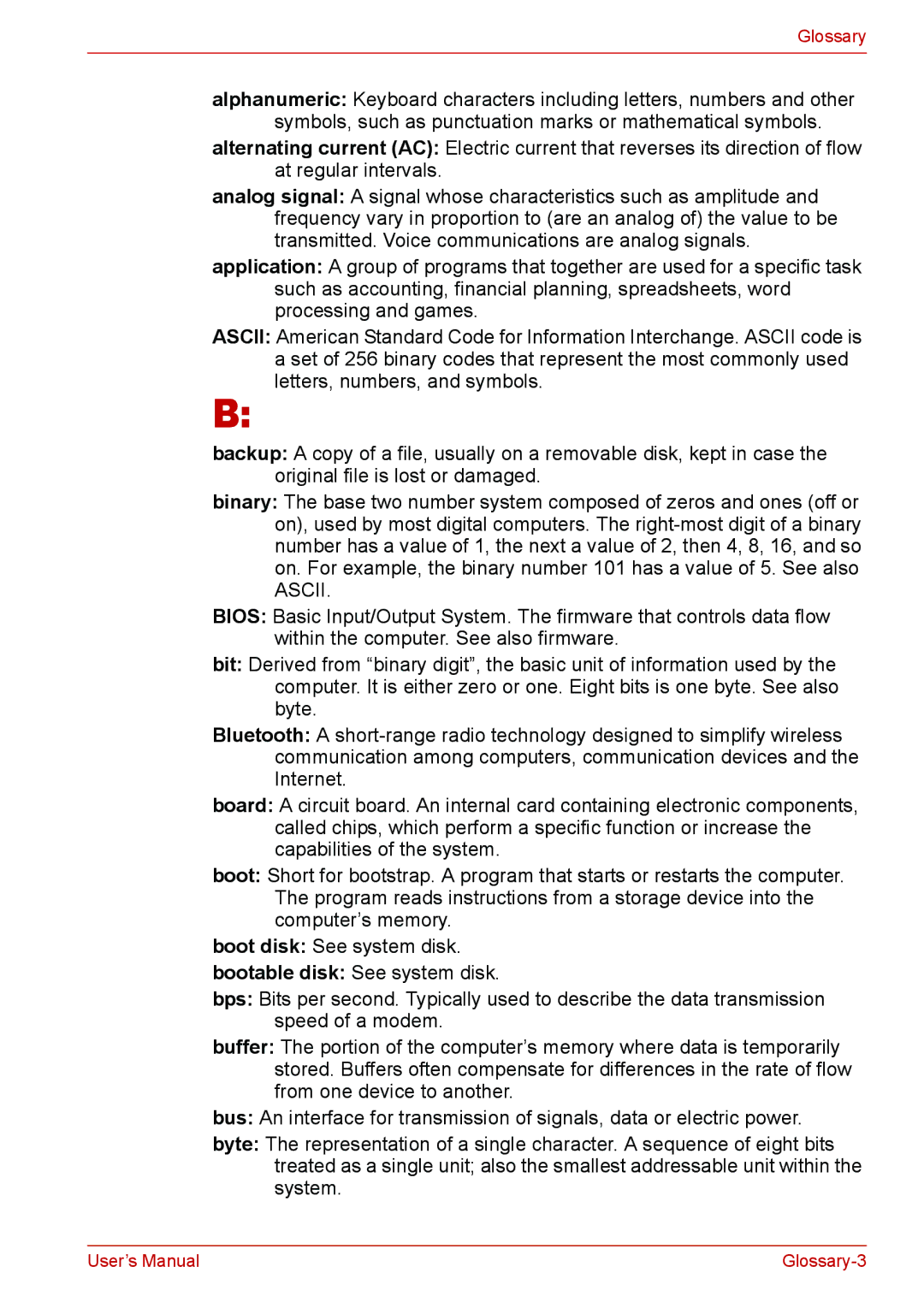 Toshiba U400 user manual Ascii 