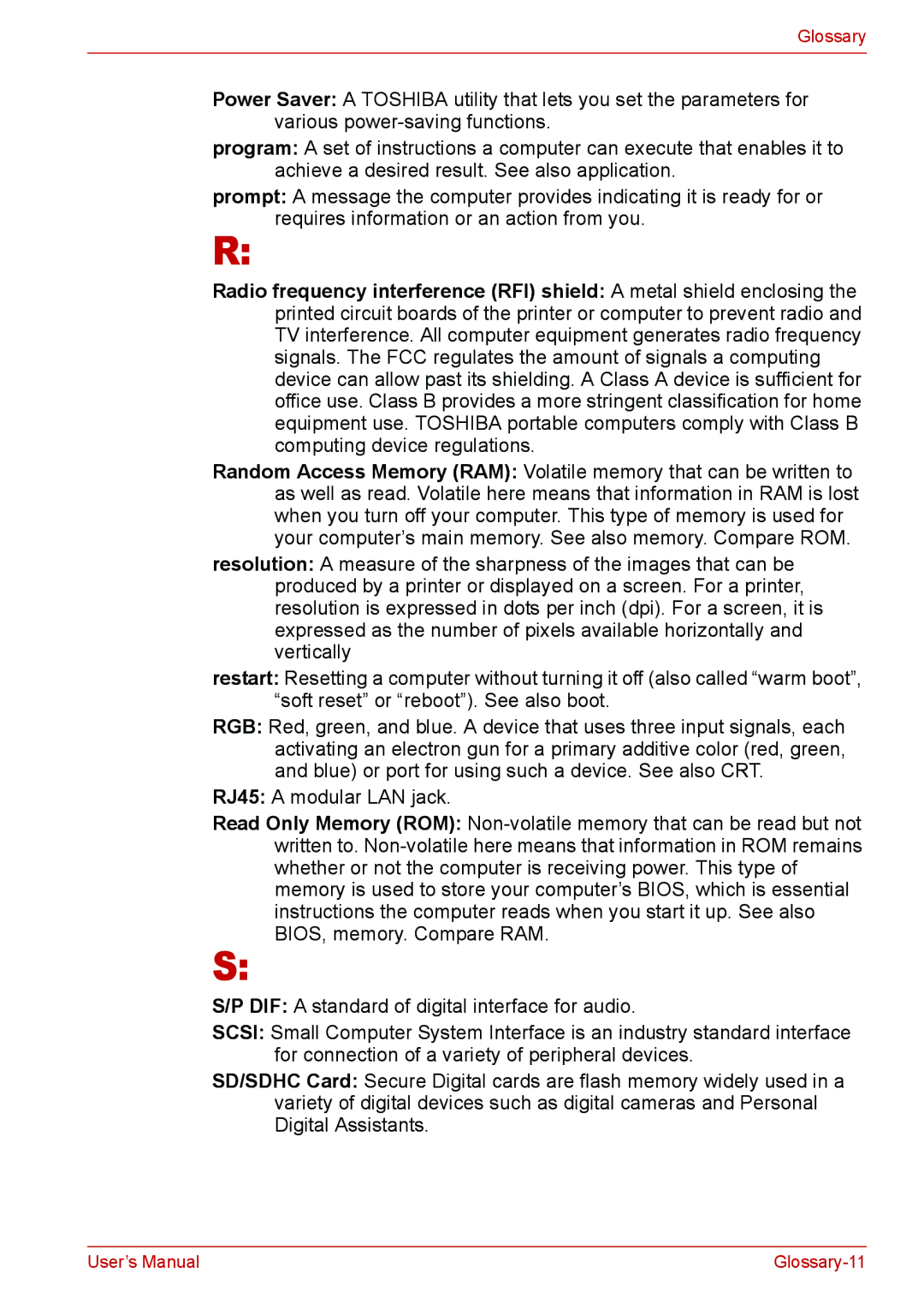 Toshiba U400 user manual Glossary-11 