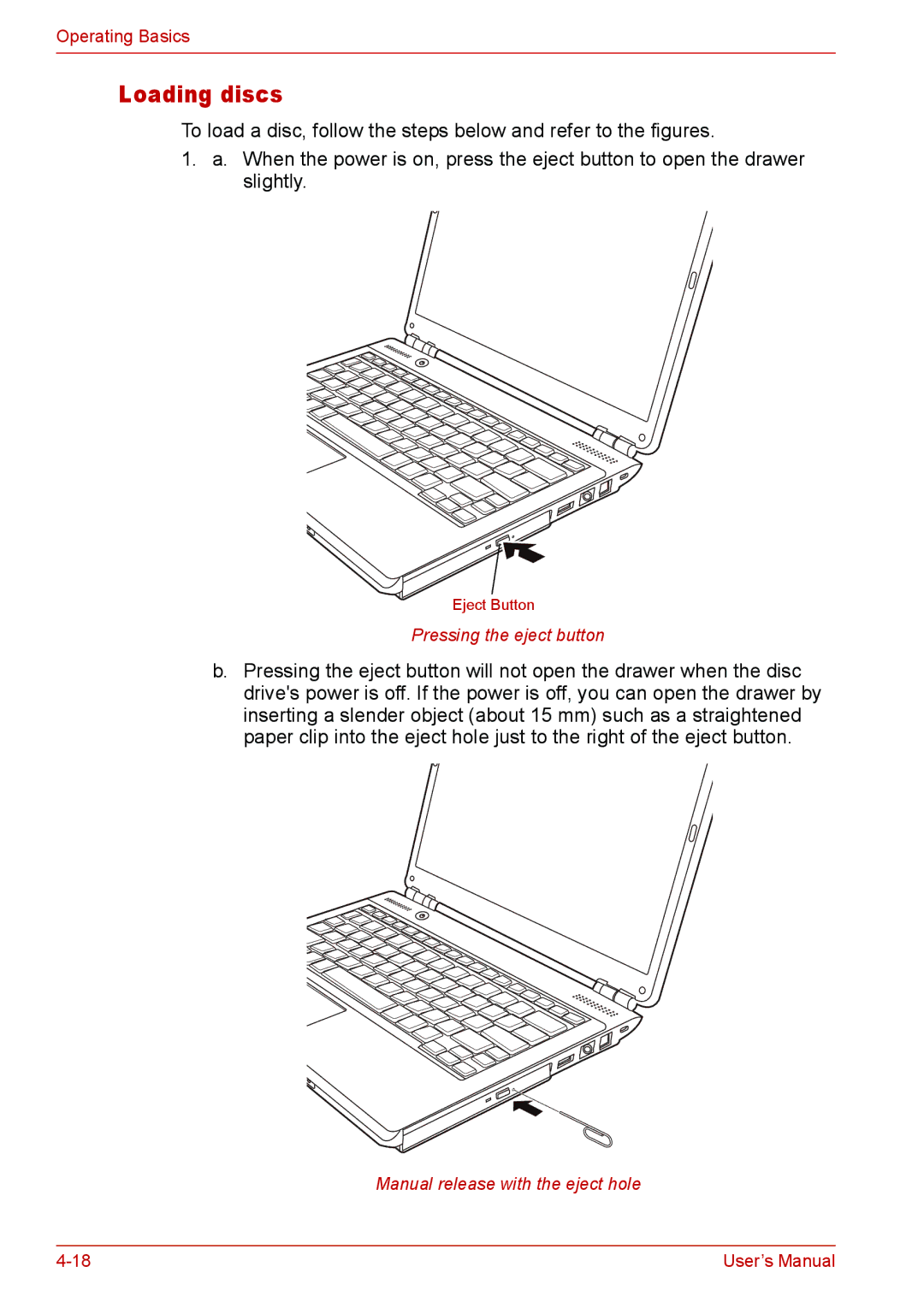 Toshiba U400 user manual Loading discs 