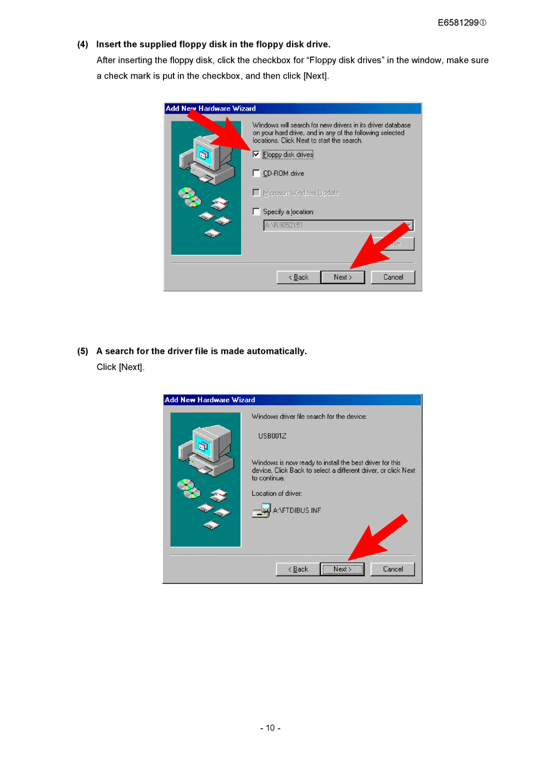 Toshiba USB001Z instruction manual Insert the supplied floppy disk in the floppy disk drive 