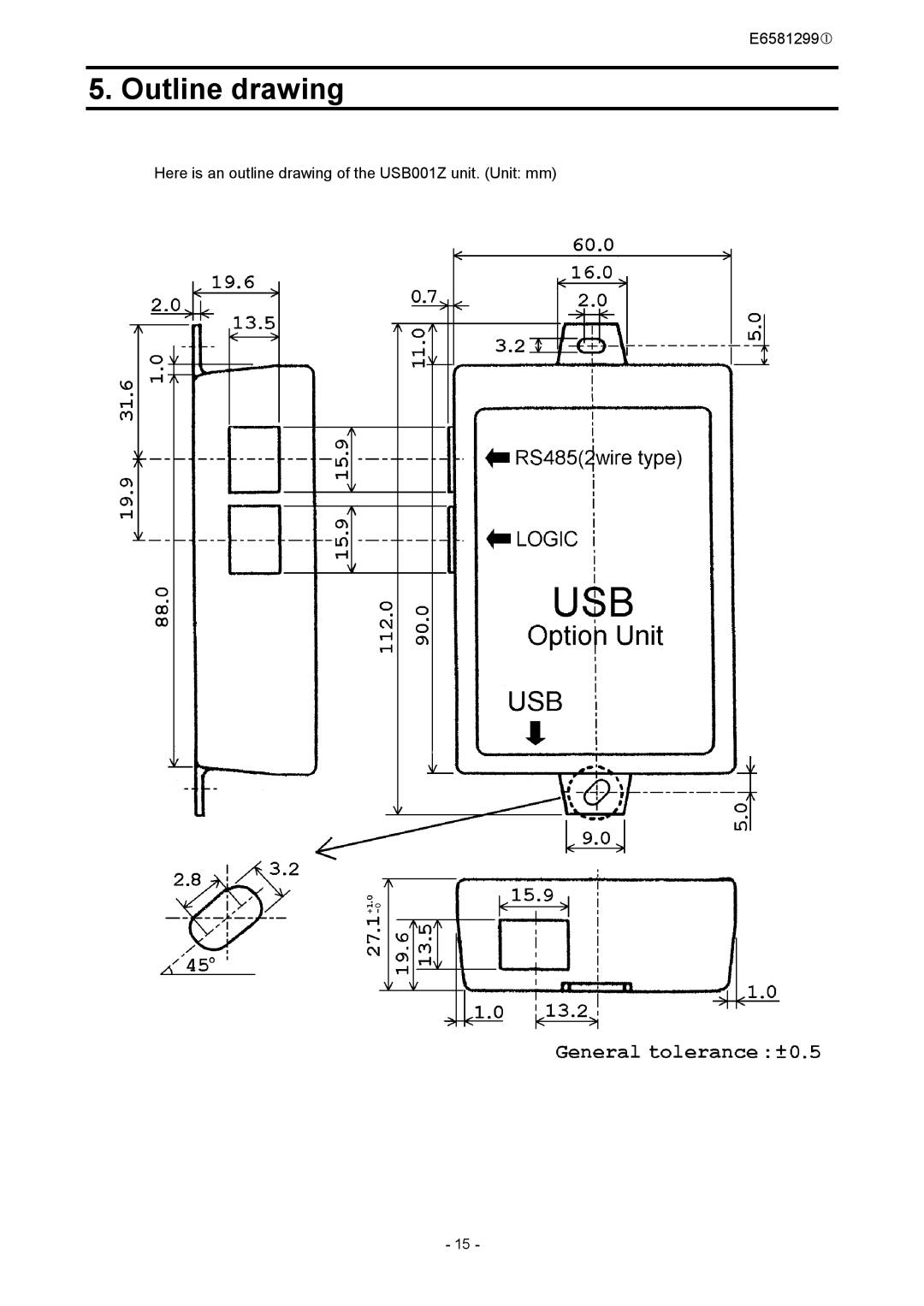 Toshiba USB001Z instruction manual Outline drawing 