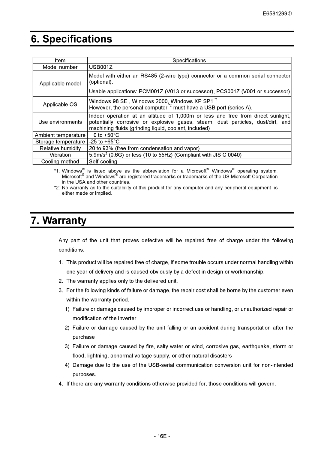 Toshiba USB001Z instruction manual Specifications, Warranty 