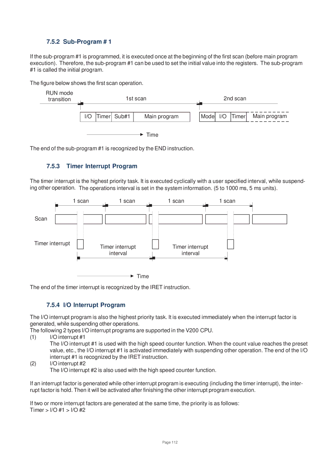 Toshiba V200 user manual Sub-Program #, Timer Interrupt Program, 4 I/O Interrupt Program 