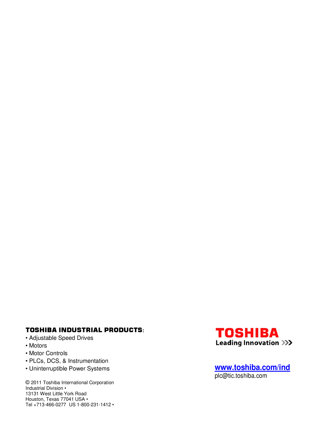 Toshiba V200 user manual Toshiba Industrial Products 