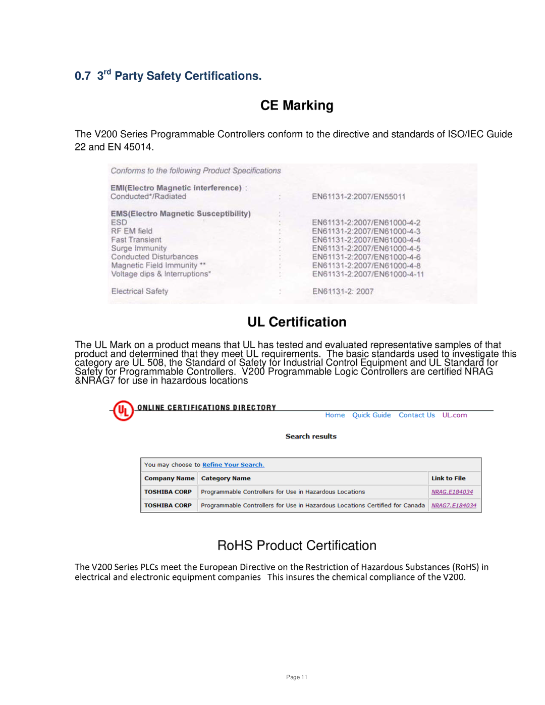 Toshiba V200 user manual CE Marking, 3rd Party Safety Certifications 