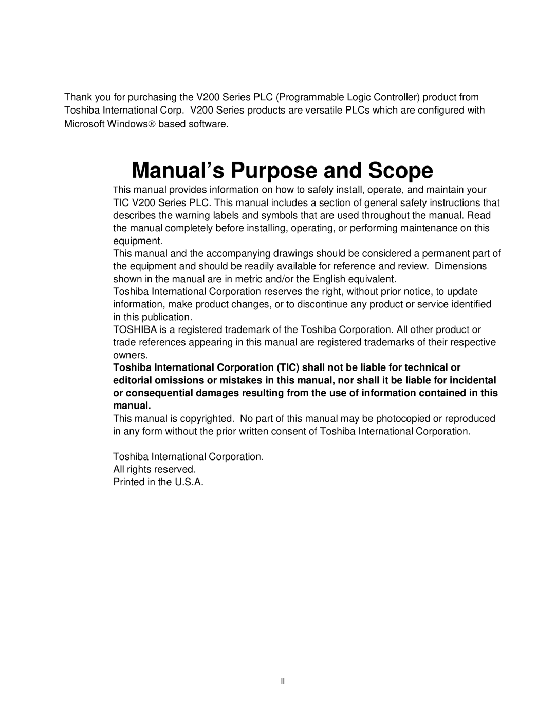 Toshiba V200 user manual Manual’s Purpose and Scope 