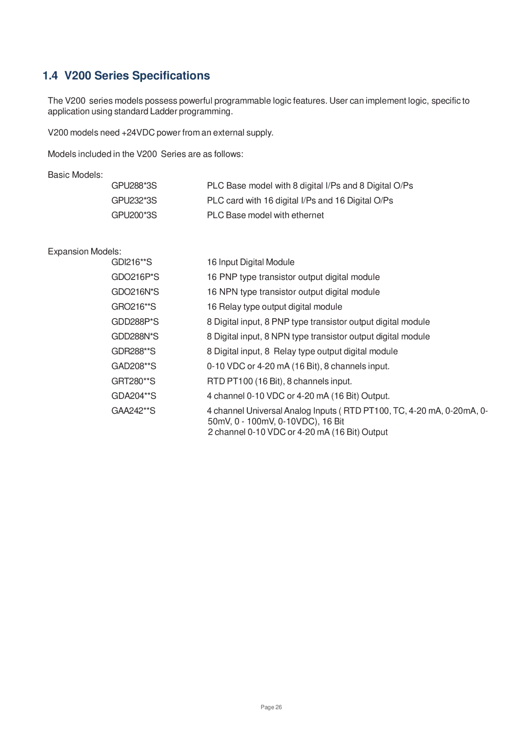 Toshiba user manual V200 Series Specifications, GDO216P*S, GDO216N*S, GDD288P*S, GDD288N*S 