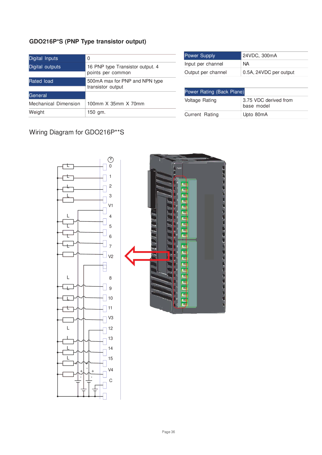 Toshiba V200 user manual Wiring Diagram for GDO216P**S, GDO216P*S PNP Type transistor output 