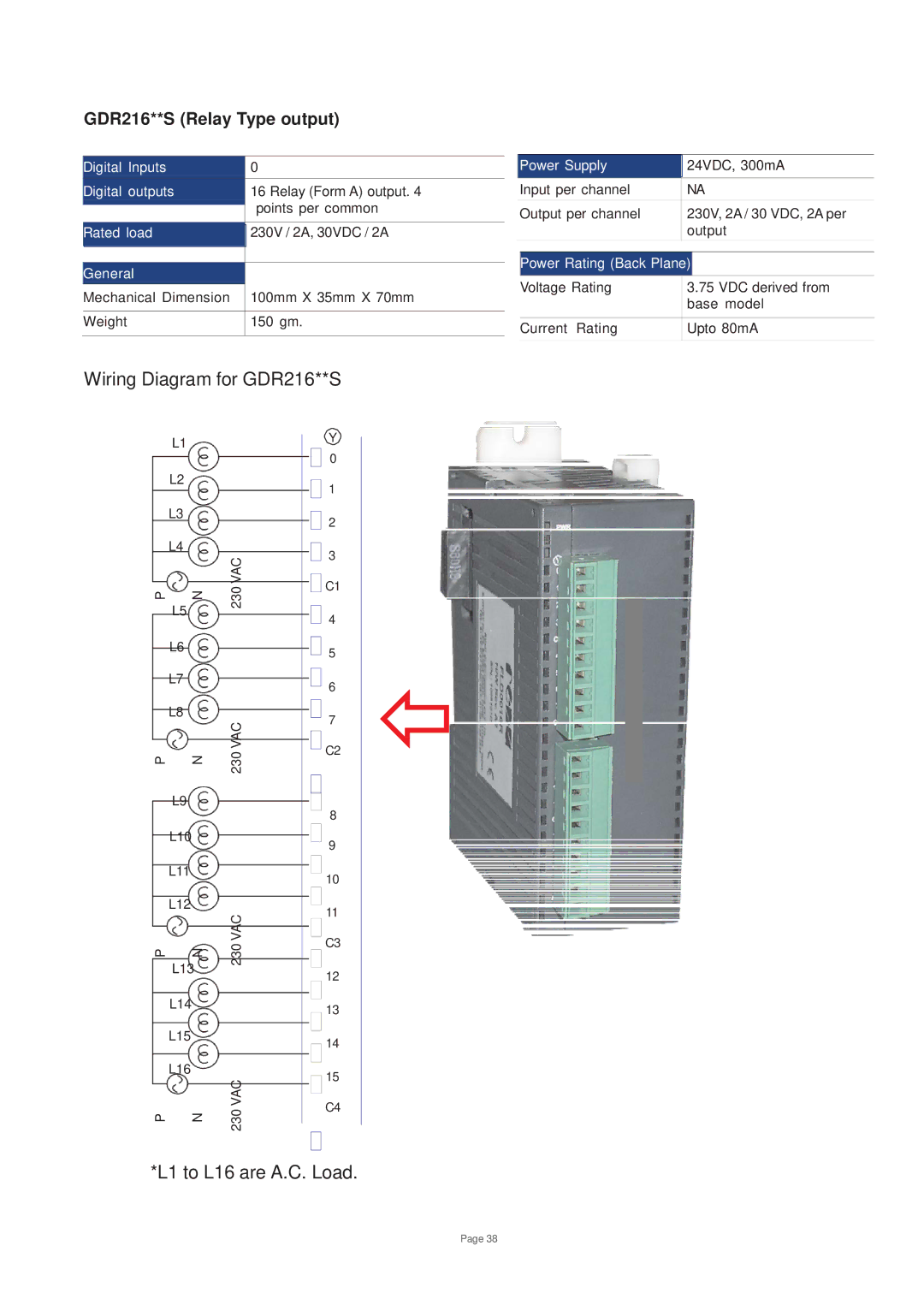 Toshiba V200 user manual L1 to L16 are A.C. Load, GDR216**S Relay Type output 