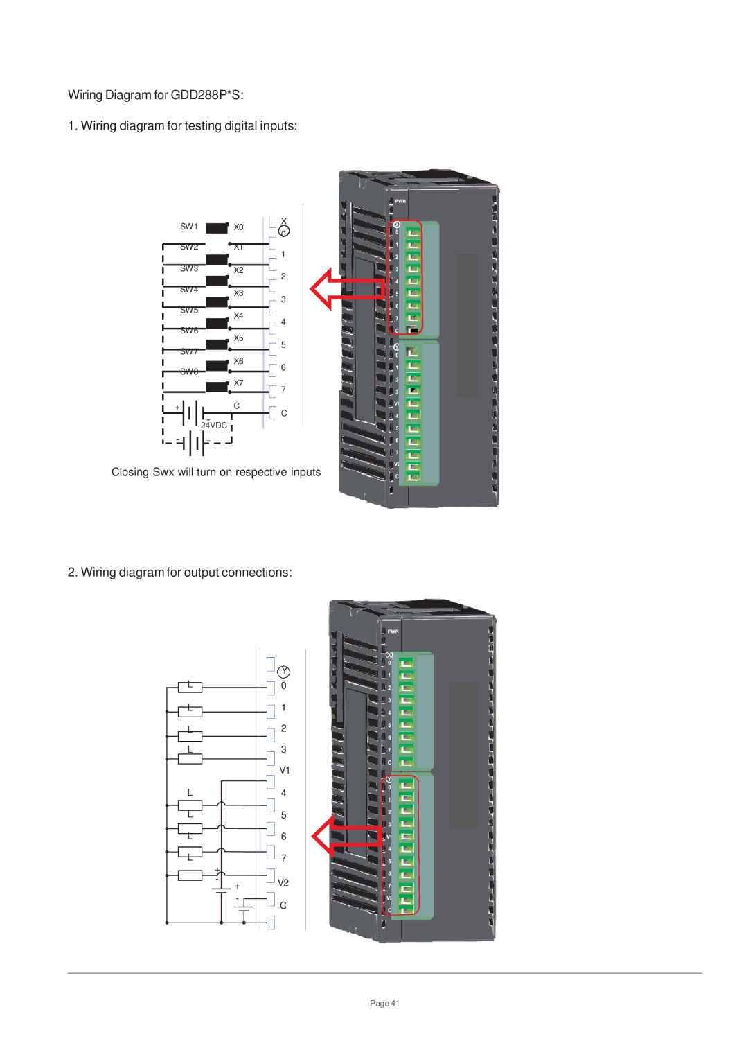 Toshiba V200 user manual Wiring diagram for output connections 