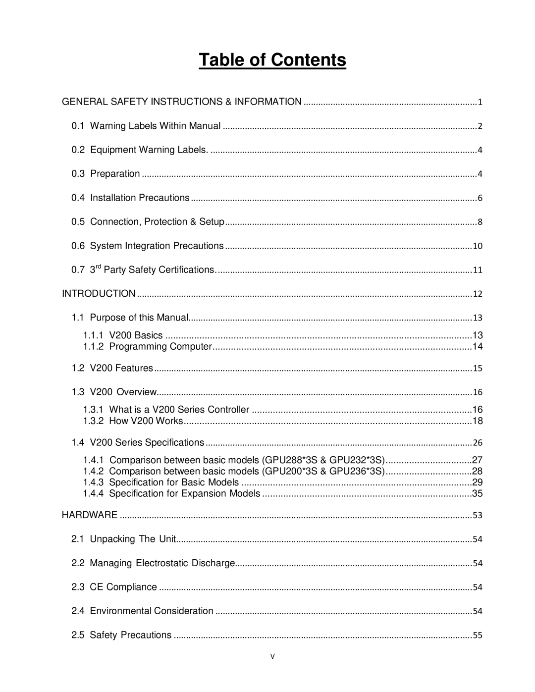 Toshiba V200 user manual Table of Contents 