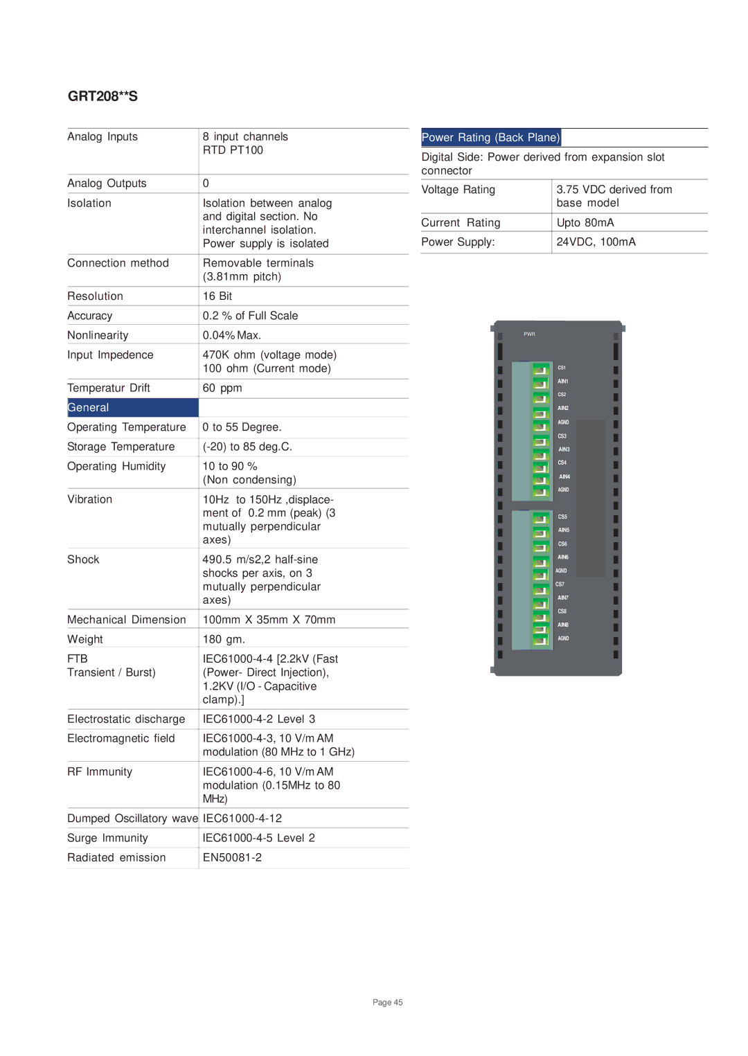 Toshiba V200 user manual GRT208**S, RTD PT100 