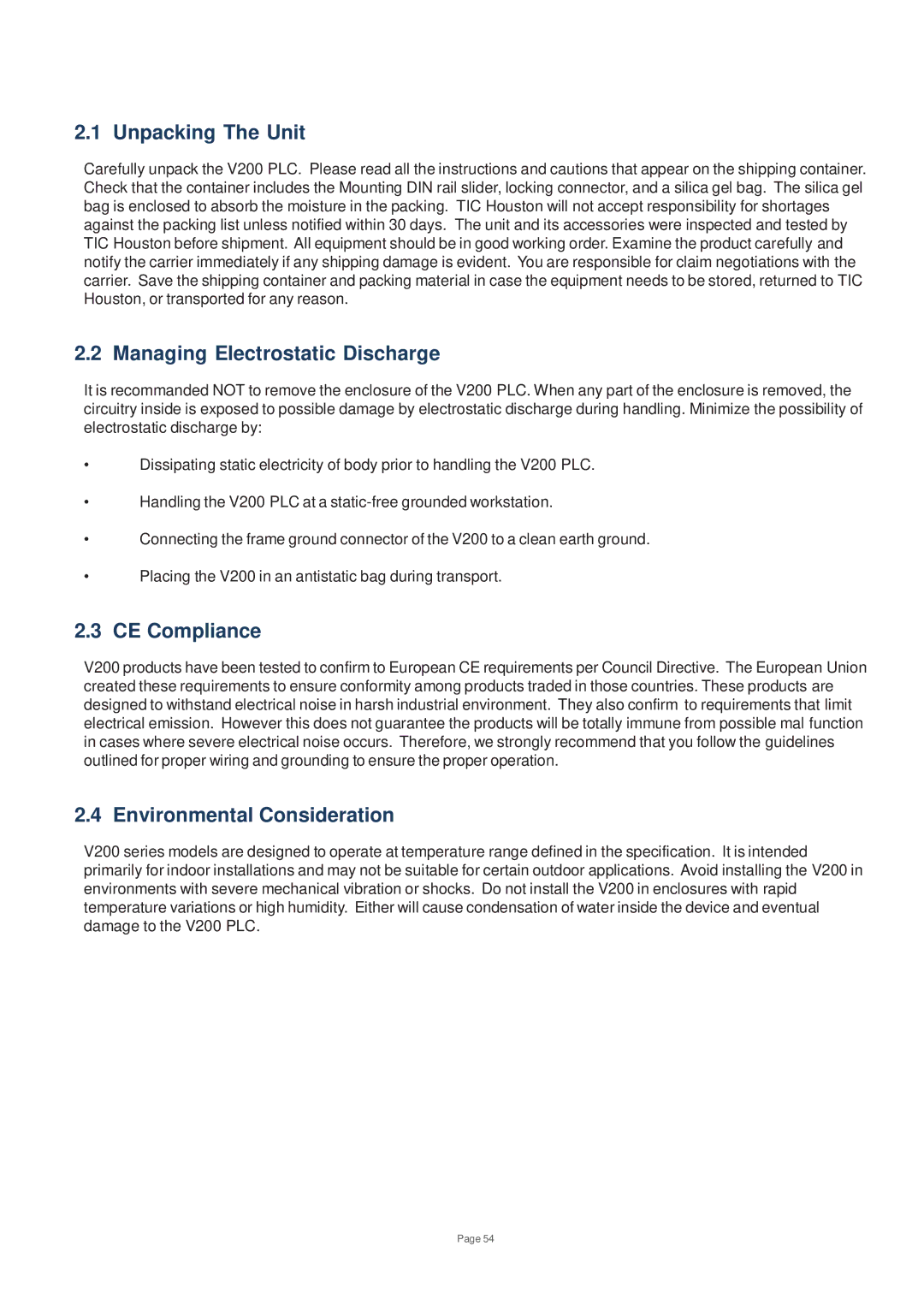 Toshiba V200 user manual Unpacking The Unit, Managing Electrostatic Discharge, CE Compliance, Environmental Consideration 