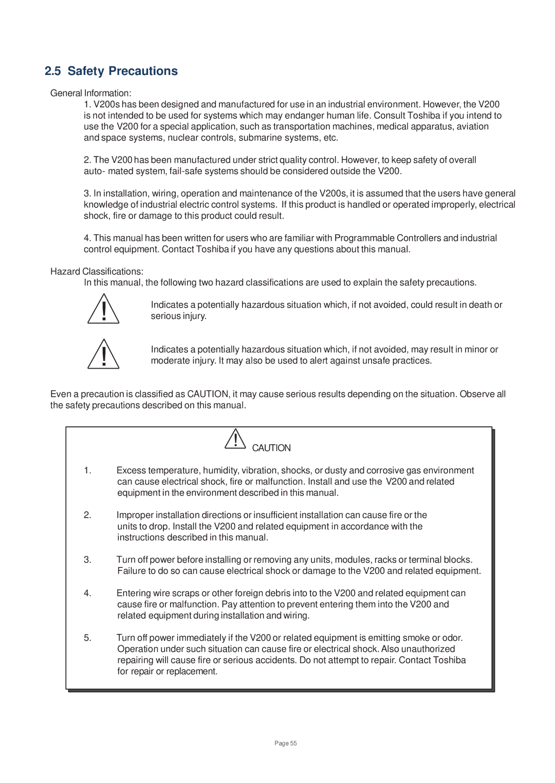 Toshiba V200 user manual Safety Precautions 