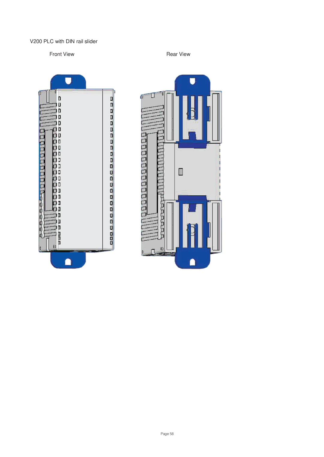 Toshiba user manual V200 PLC with DIN rail slider Front View Rear View 