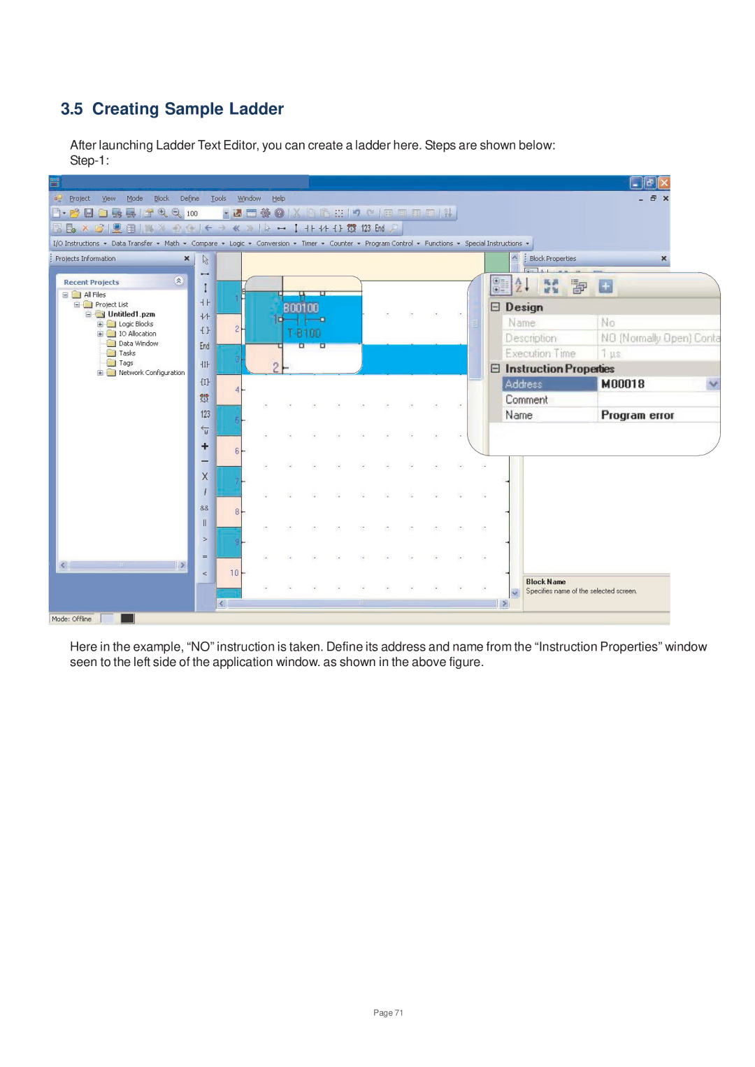 Toshiba V200 user manual Creating Sample Ladder 