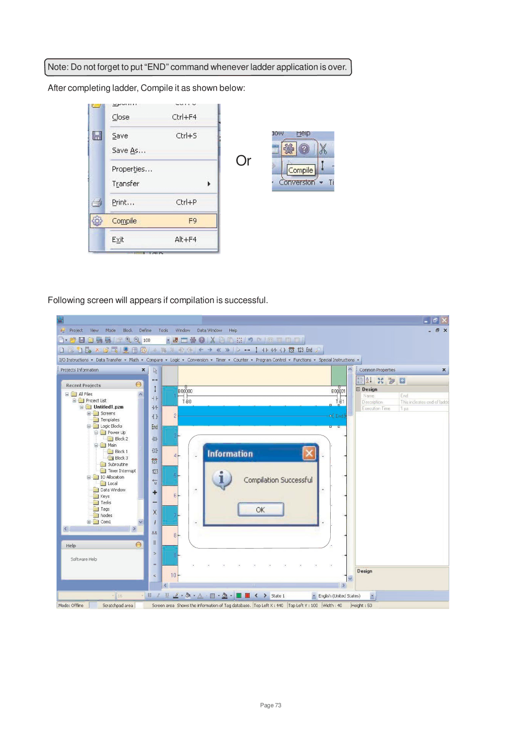 Toshiba V200 user manual Following screen will appears if compilation is successful 