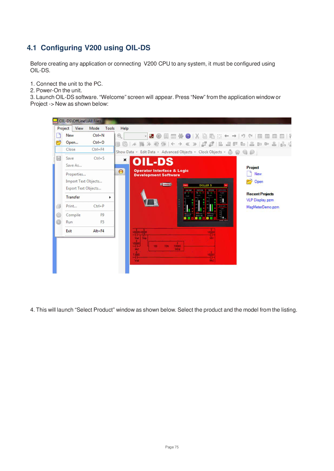 Toshiba user manual Configuring V200 using OIL-DS 