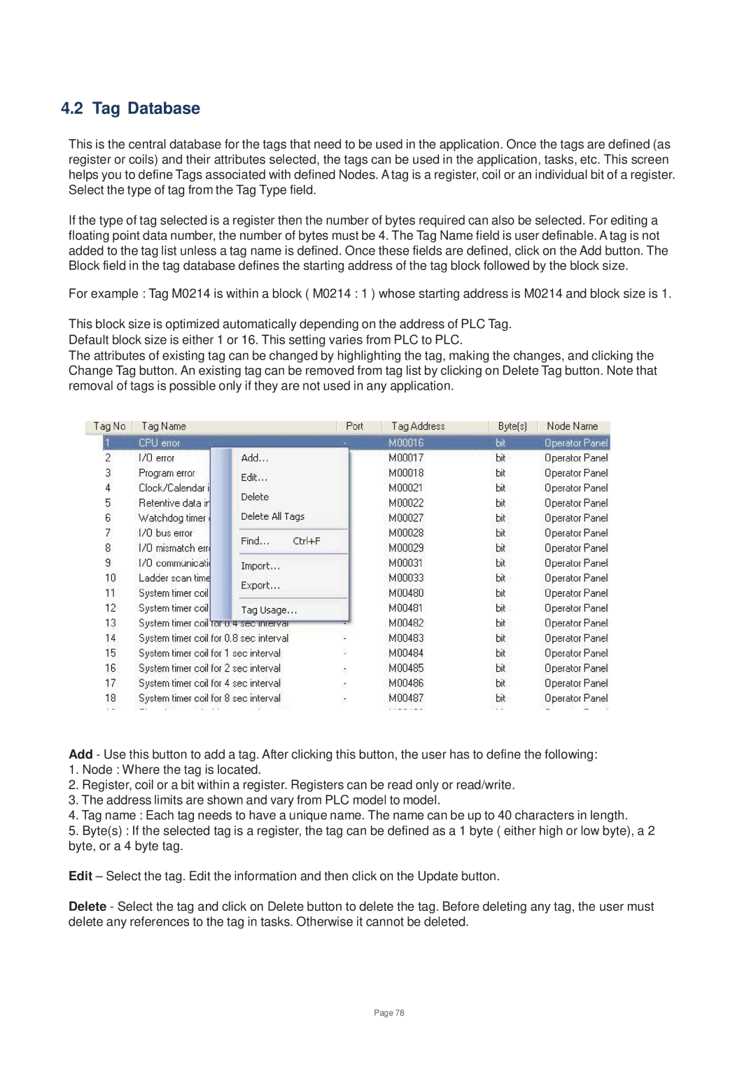 Toshiba V200 user manual Tag Database 