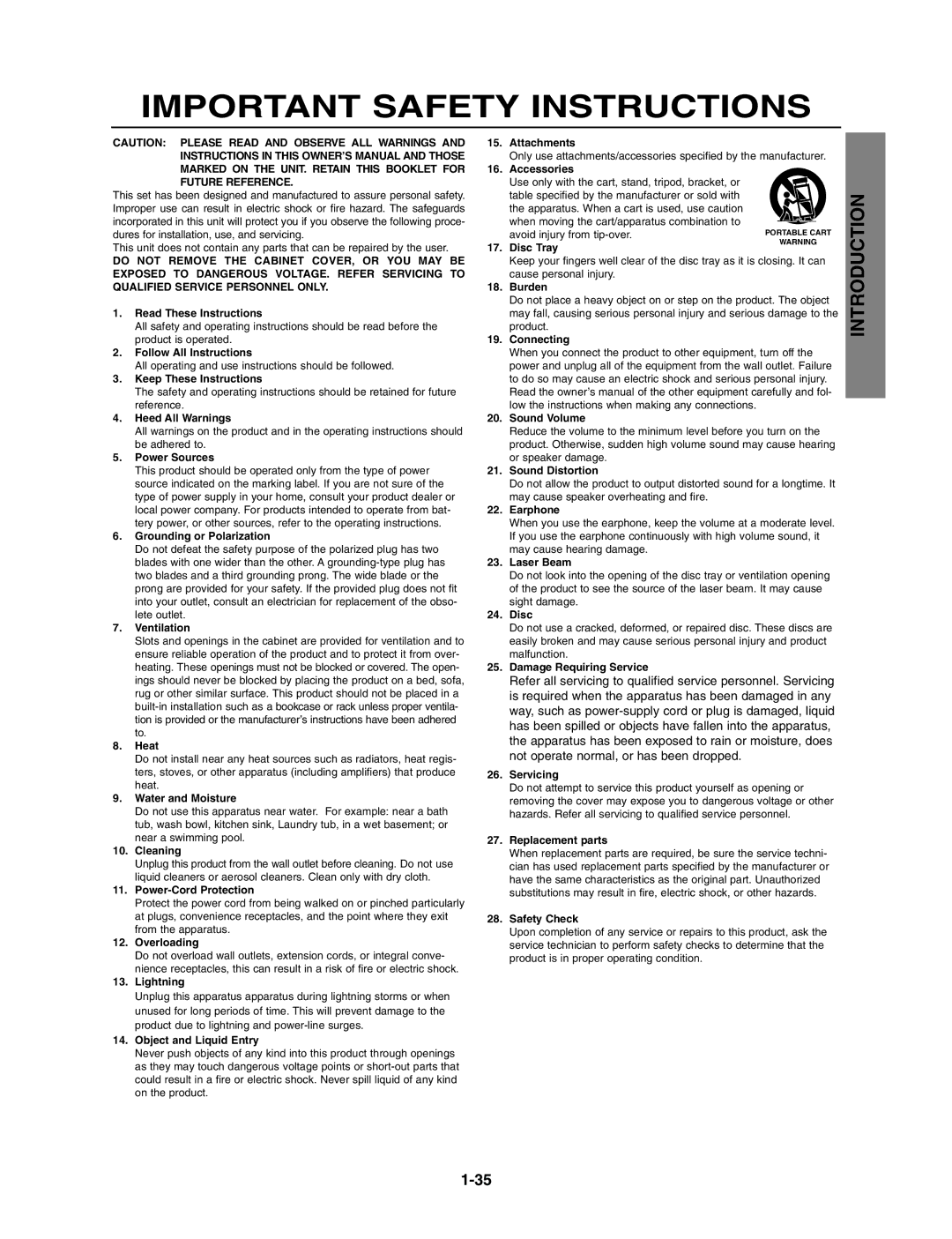 Toshiba SD3815, VB602M manual Important Safety Instructions 