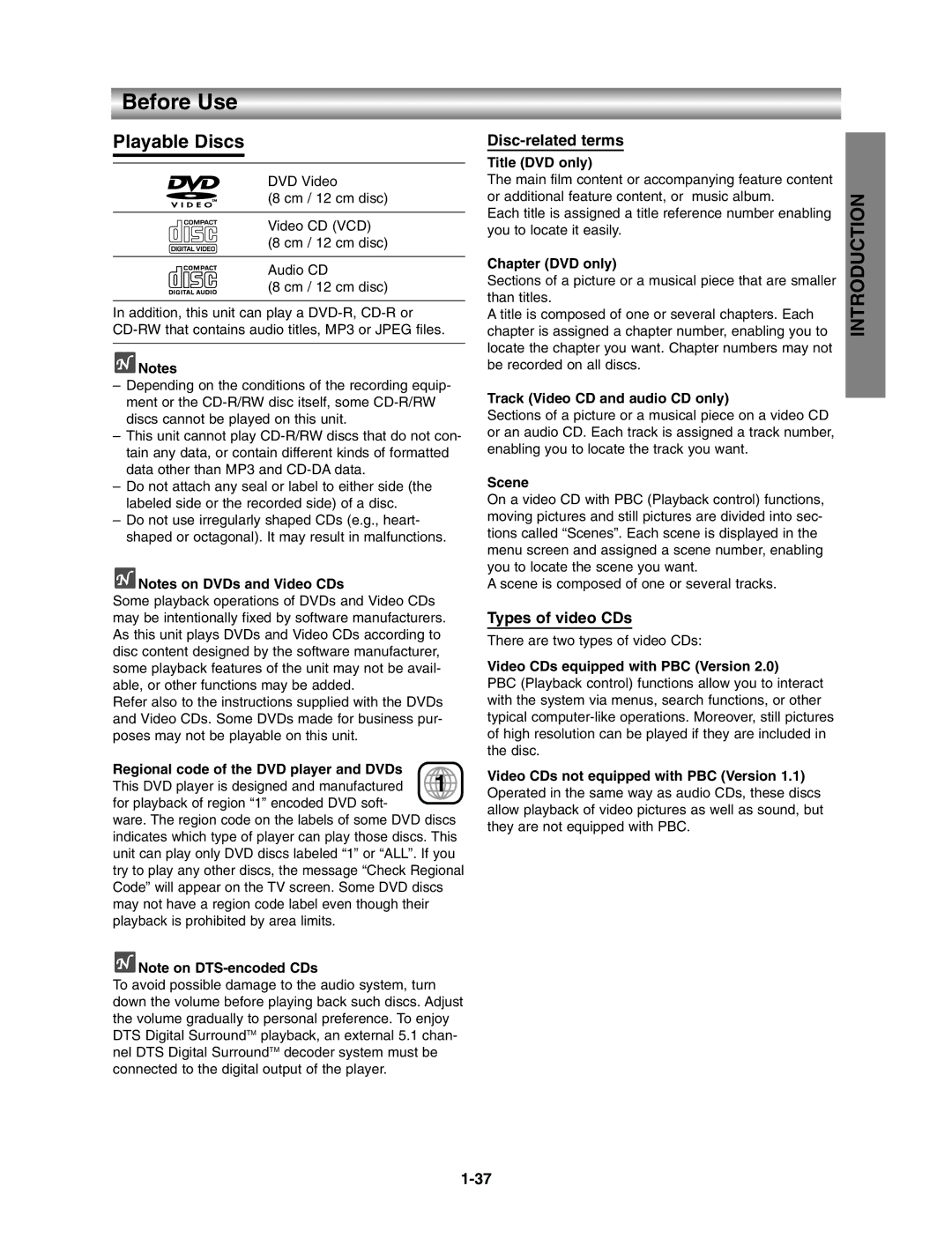 Toshiba SD3815, VB602M manual Before Use, Playable Discs, Disc-related terms, Types of video CDs 