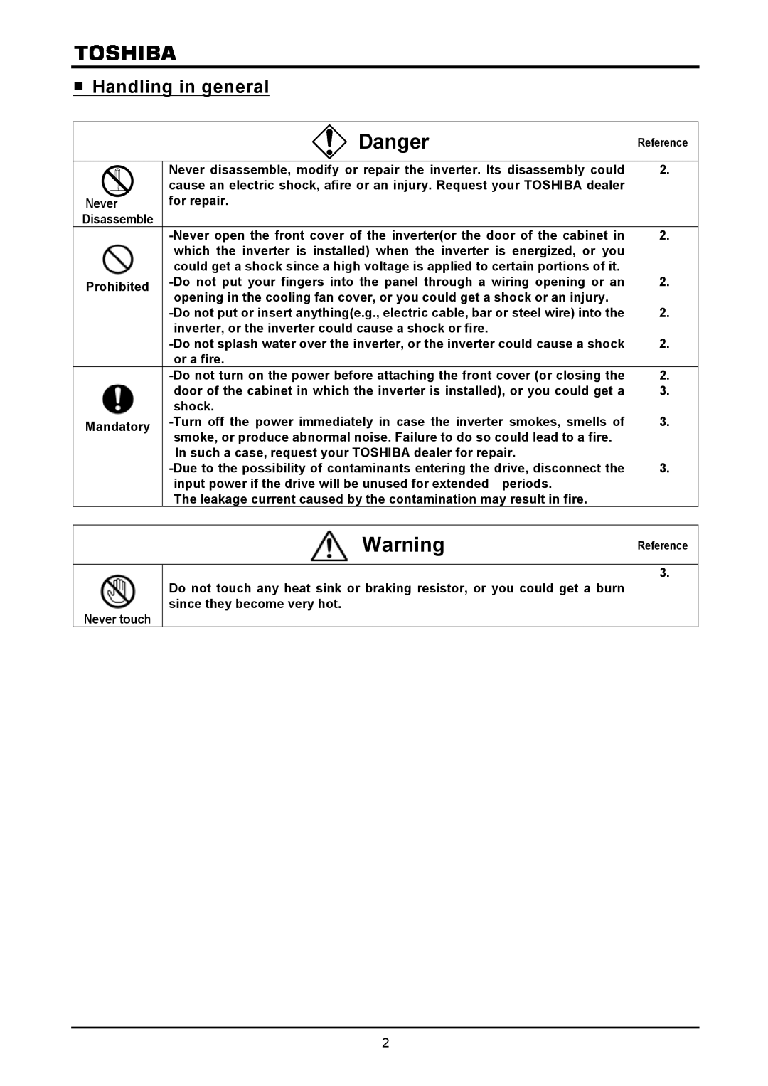 Toshiba VF-A7 instruction manual Handling in general 