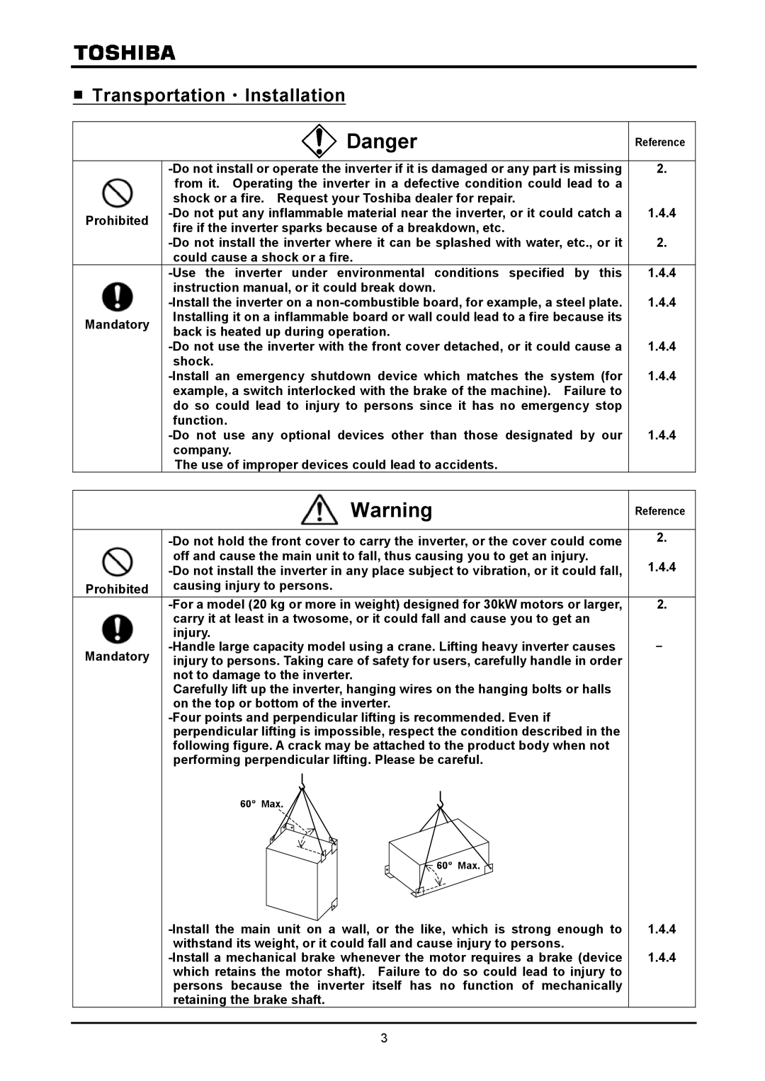 Toshiba VF-A7 instruction manual Transportation・Installation 