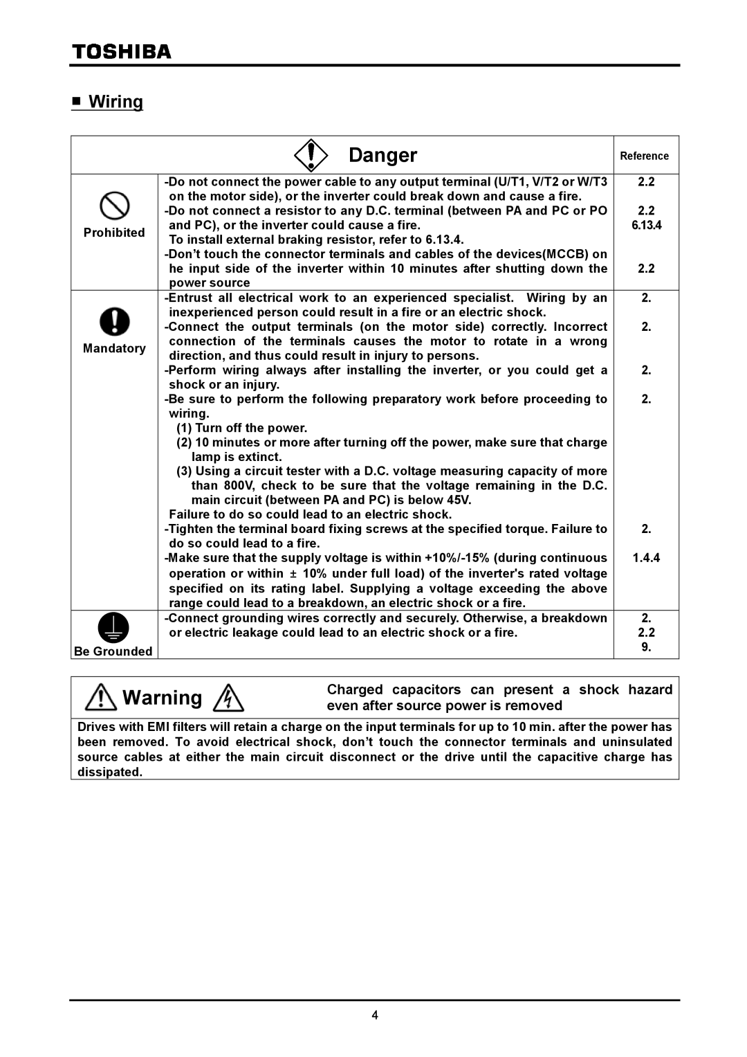 Toshiba VF-A7 instruction manual Wiring 