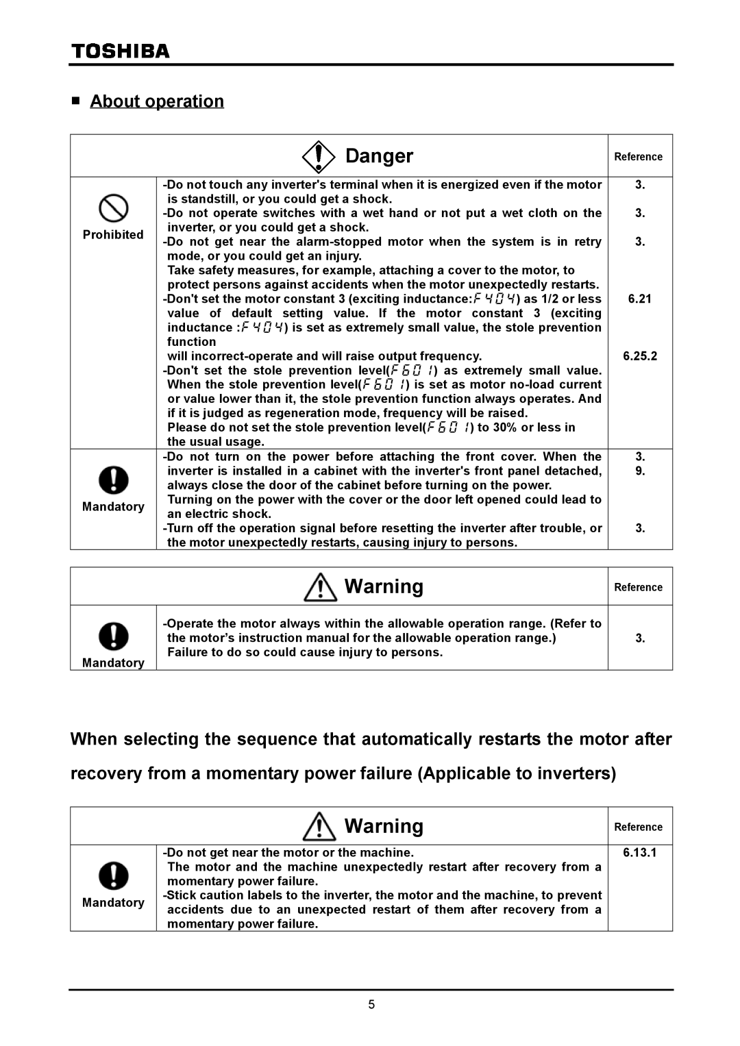 Toshiba VF-A7 instruction manual About operation 