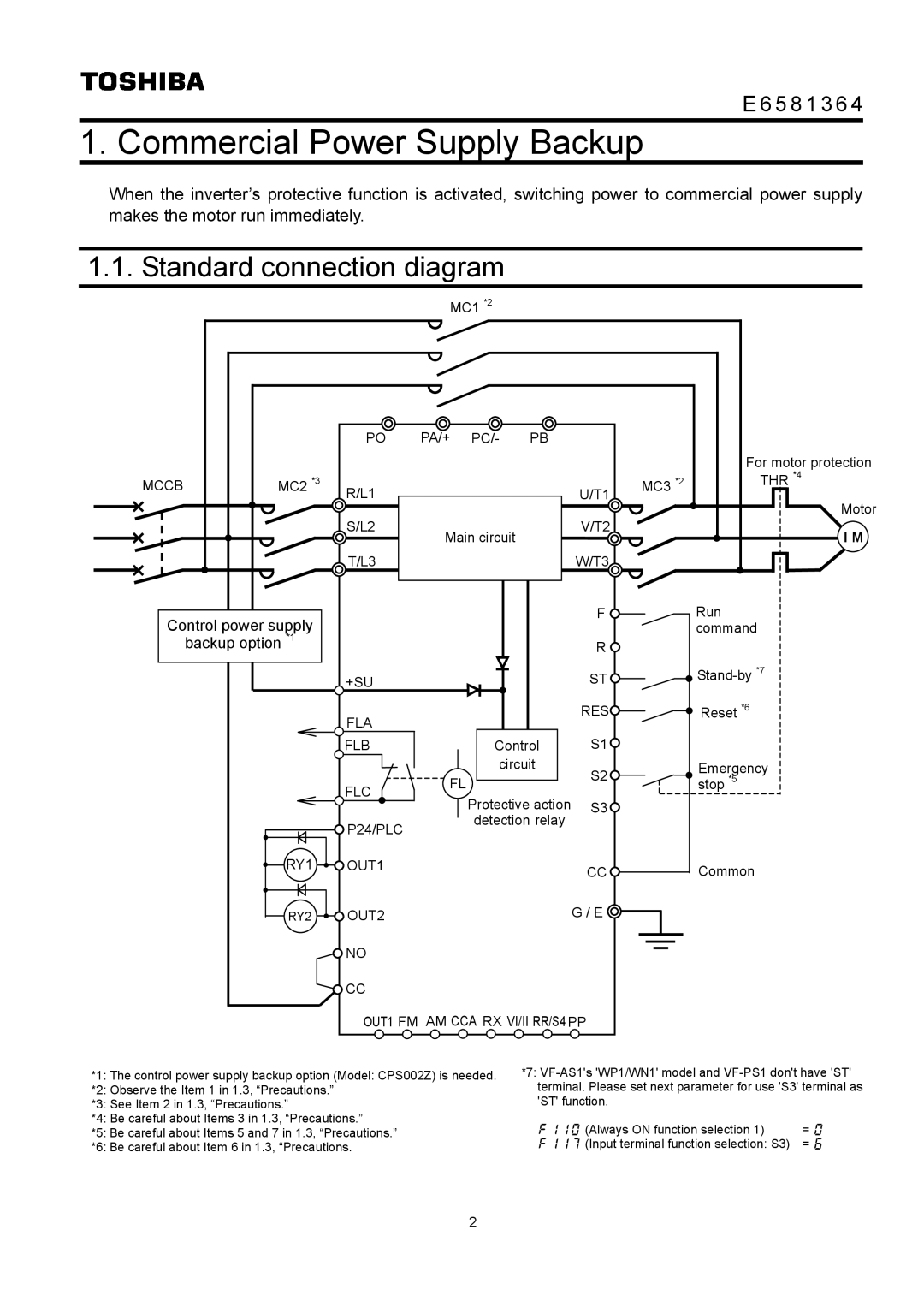 Toshiba VF-PS1, VF-AS1 instruction manual Commercial Power Supply Backup 