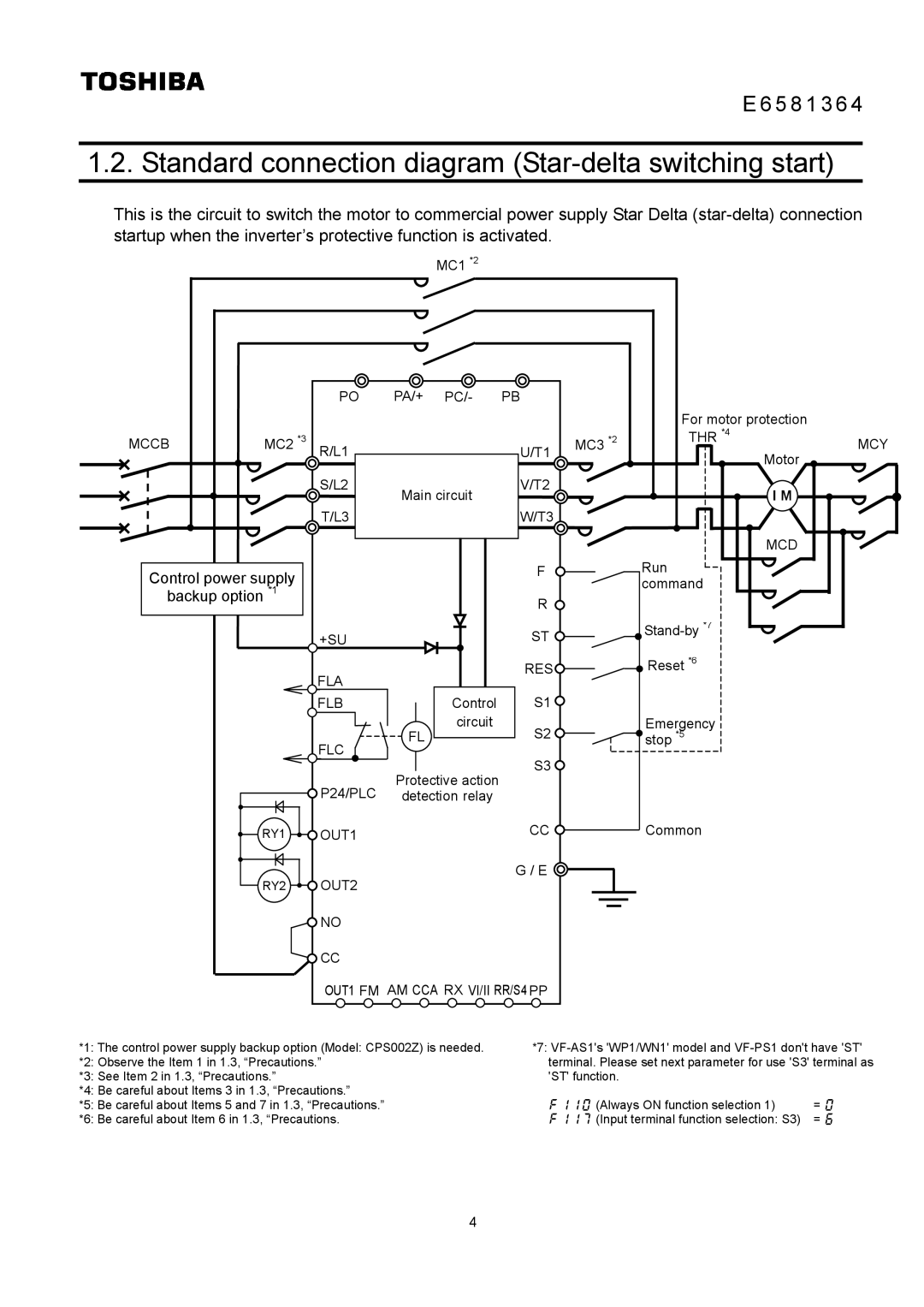 Toshiba VF-PS1, VF-AS1 instruction manual Standard connection diagram Star-delta switching start 